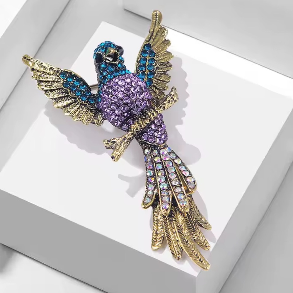 Vintage unique Gold and Multicolor Bird Brooch